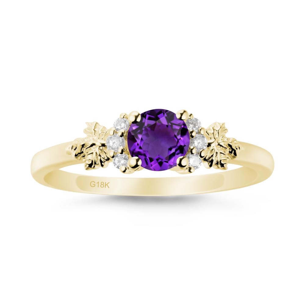 Maple Leaf Ring with Round Amethyst - LUO Jewelry #metal_18k yellow gold