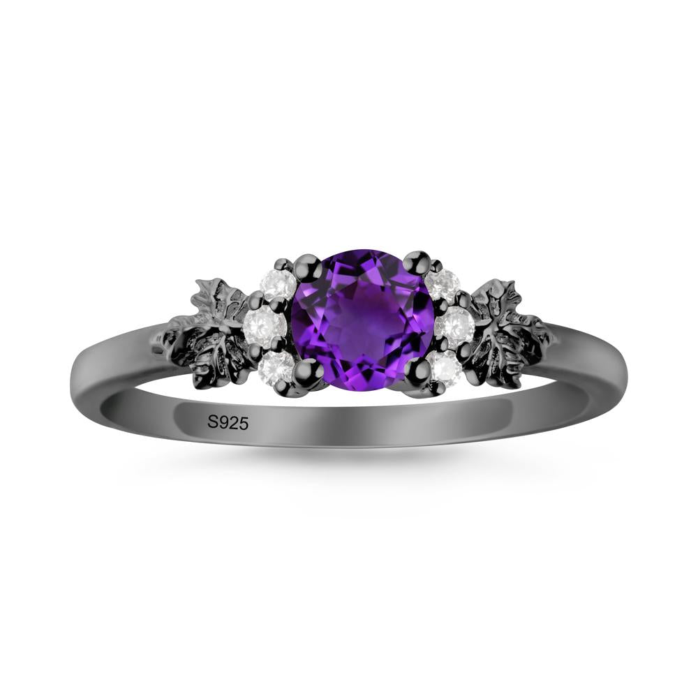 Maple Leaf Ring with Round Amethyst - LUO Jewelry #metal_black finish sterling silver
