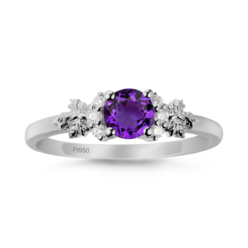 Maple Leaf Ring with Round Amethyst - LUO Jewelry #metal_platinum