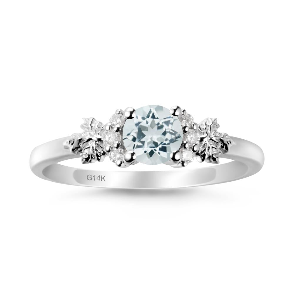 Maple Leaf Round Aquamarine Ring - LUO Jewelry #metal_14k white gold
