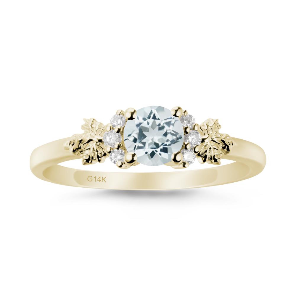 Maple Leaf Round Aquamarine Ring - LUO Jewelry #metal_14k yellow gold