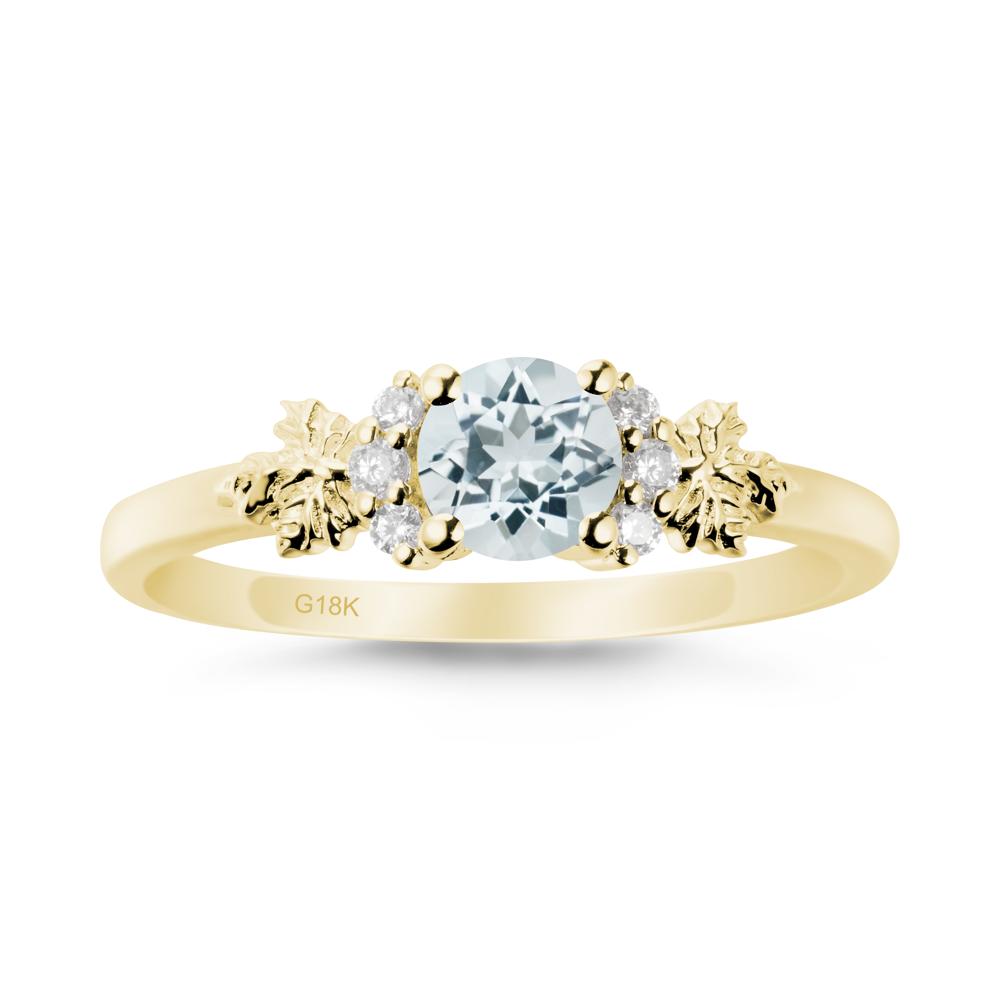 Maple Leaf Round Aquamarine Ring - LUO Jewelry #metal_18k yellow gold