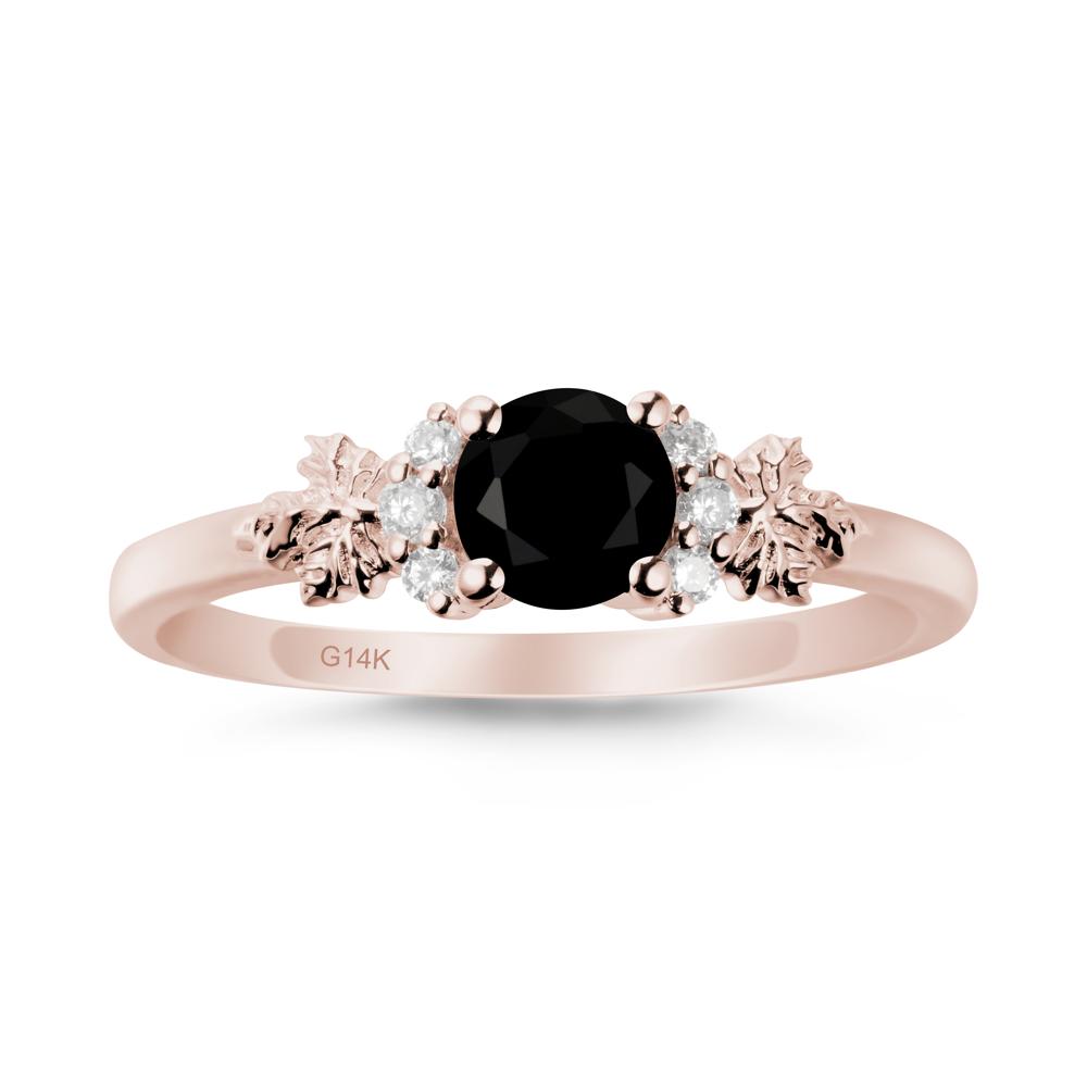 Maple Leaf Ring with Round Black Spinel - LUO Jewelry #metal_14k rose gold
