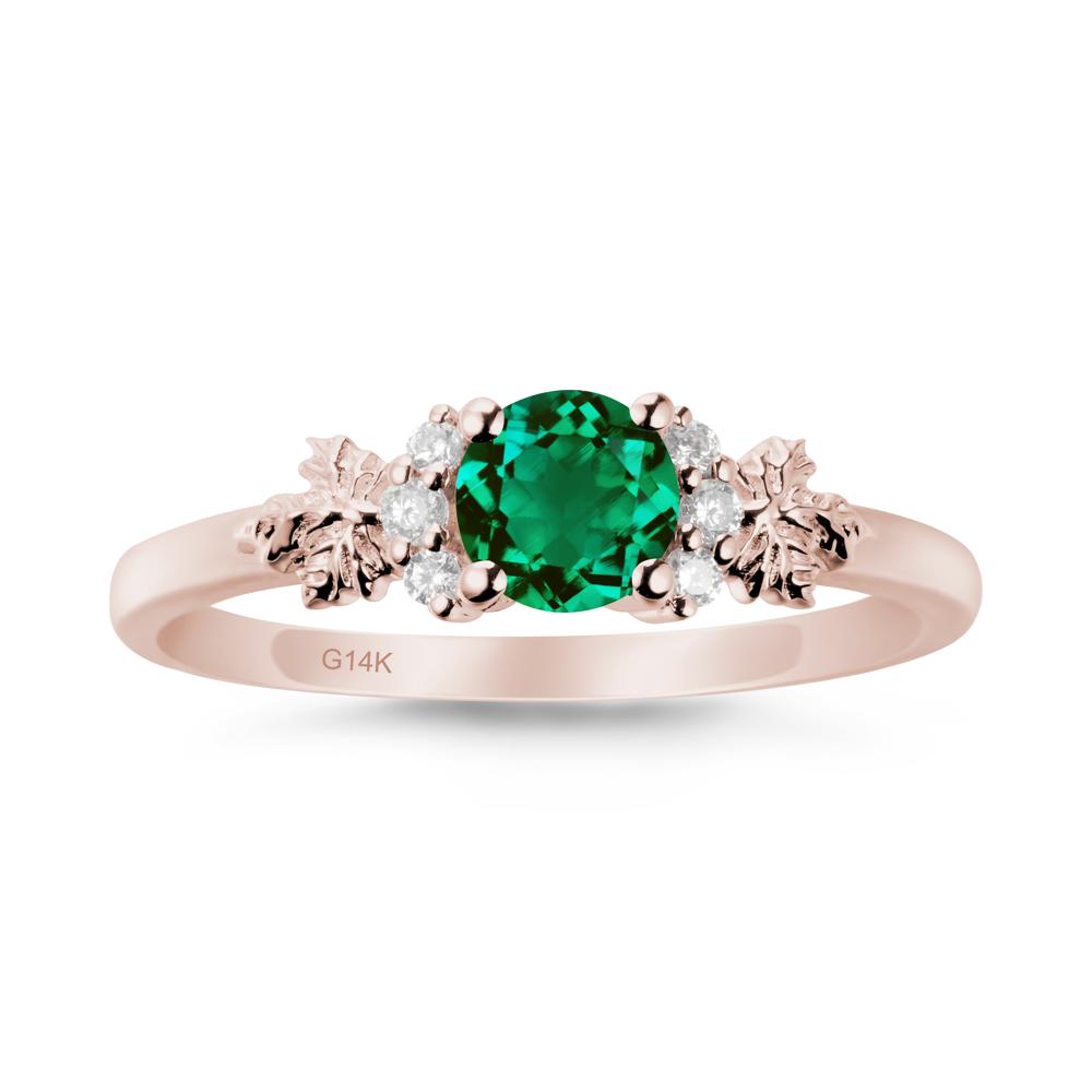 Maple Leaf Ring with Round Emerald - LUO Jewelry #metal_14k rose gold