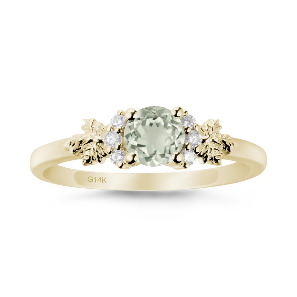Maple Leaf Ring with Round Green Amethyst - LUO Jewelry #metal_14k yellow gold
