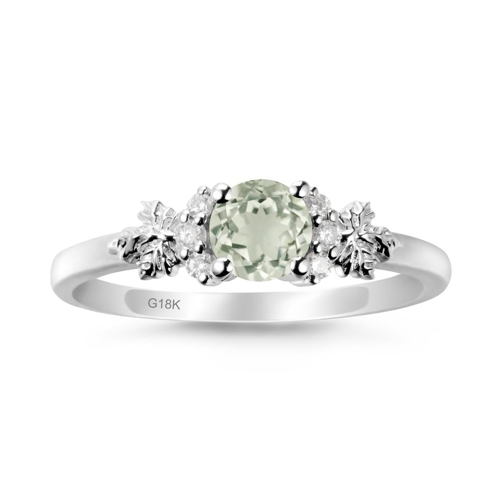 Maple Leaf Ring with Round Green Amethyst - LUO Jewelry #metal_18k white gold