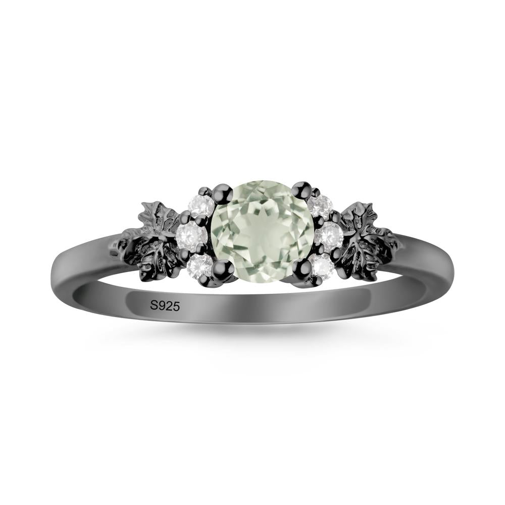 Maple Leaf Ring with Round Green Amethyst - LUO Jewelry #metal_black finish sterling silver