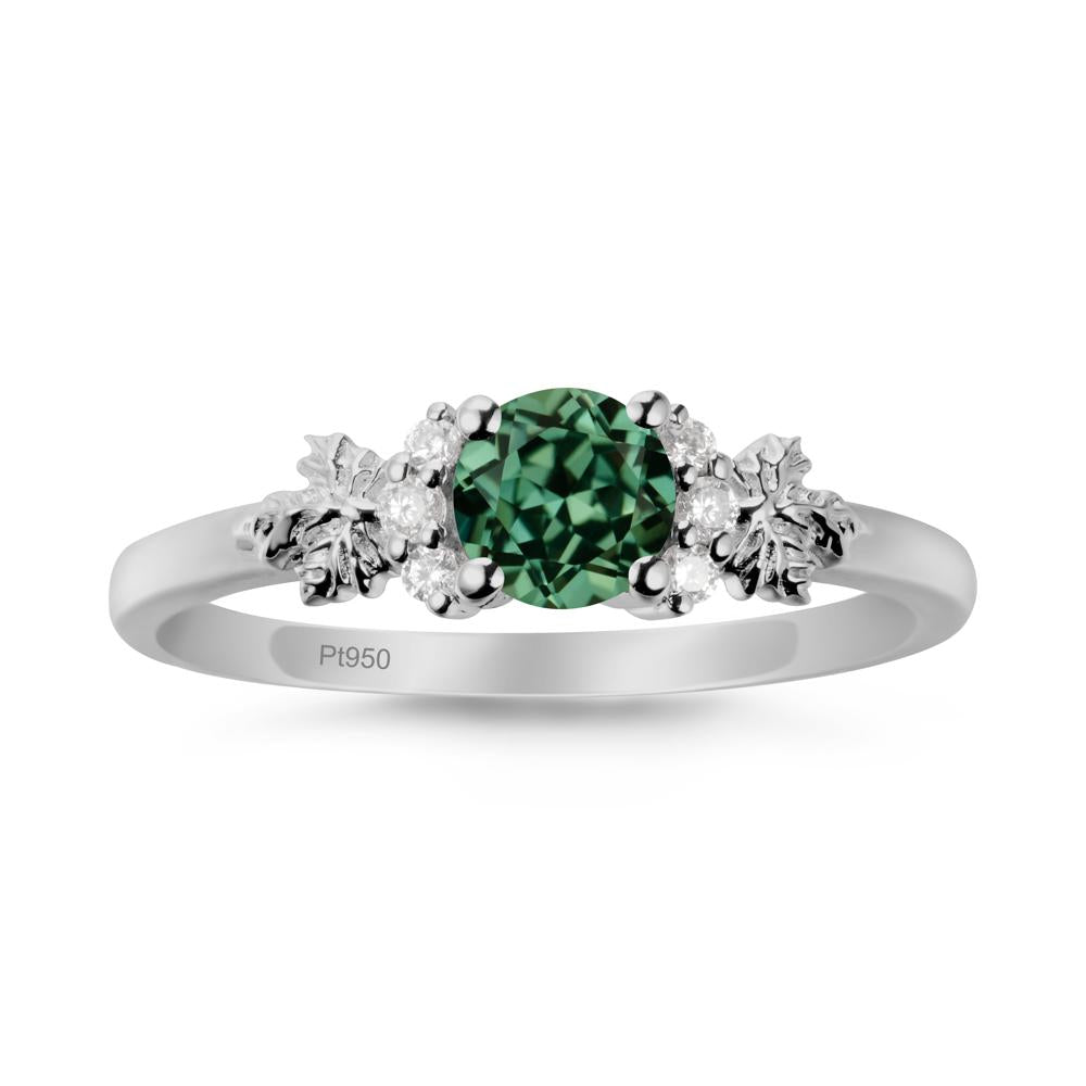 Maple Leaf Round Green Sapphire Ring - LUO Jewelry #metal_platinum