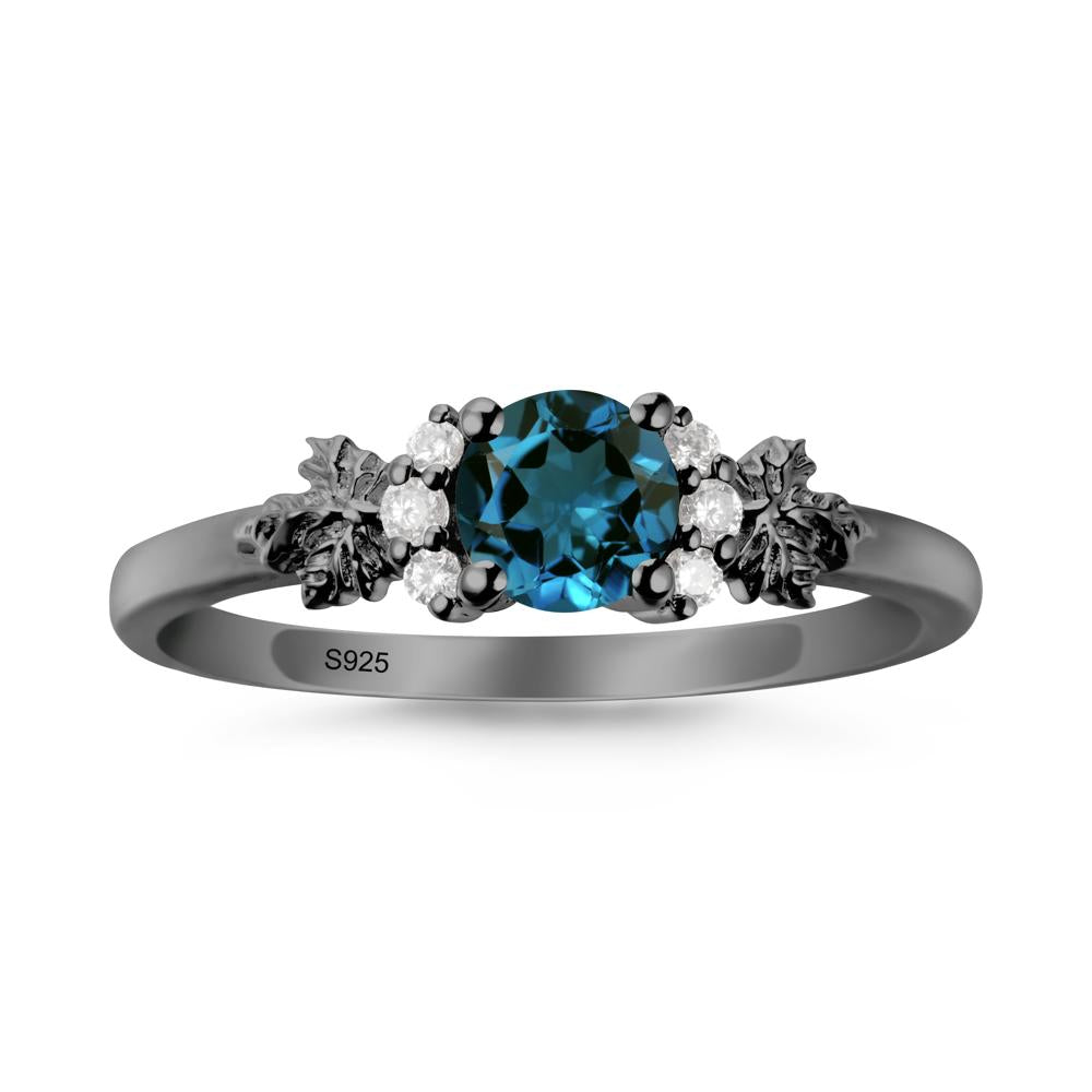 Maple Leaf Round London Blue Topaz Ring - LUO Jewelry #metal_black finish sterling silver