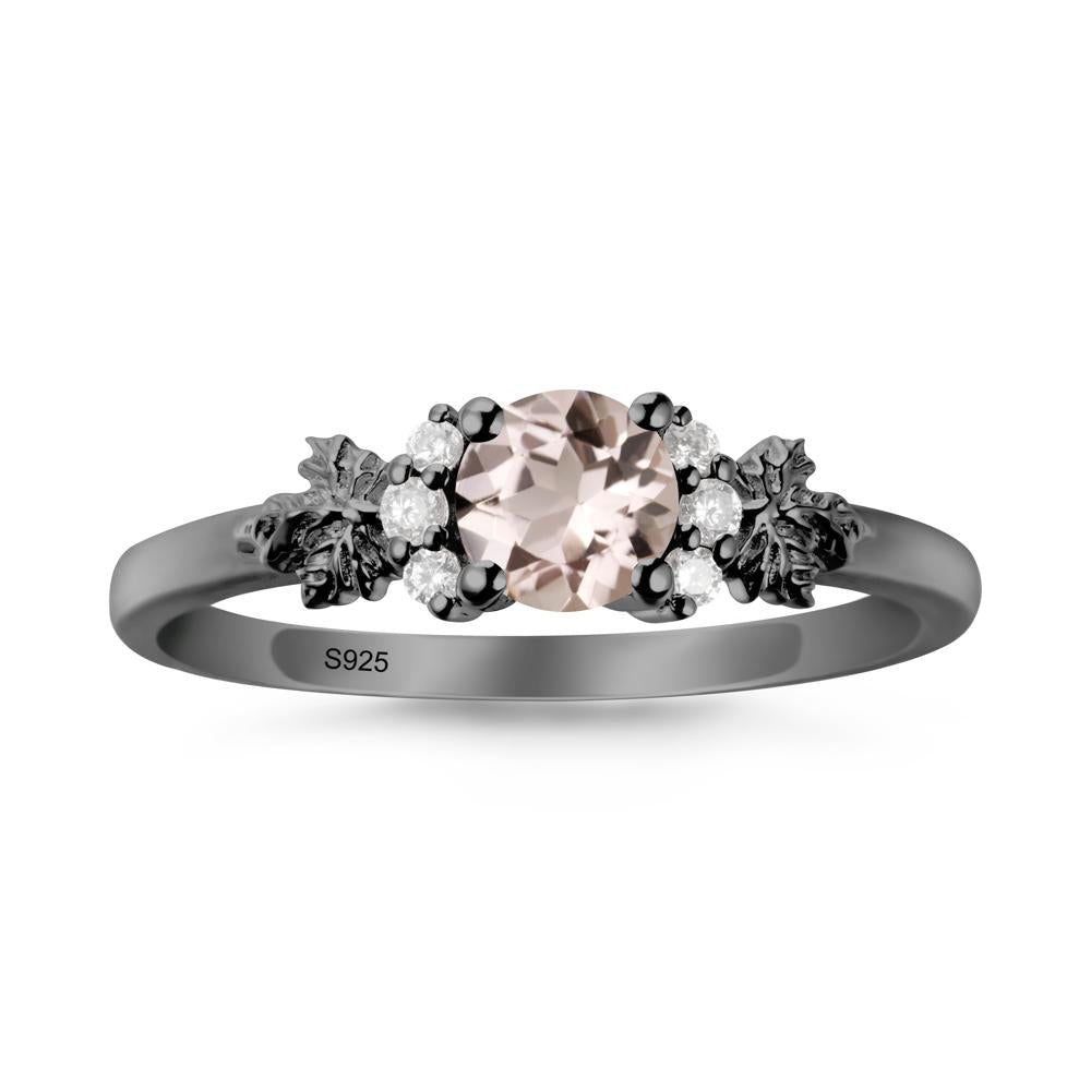 Maple Leaf Round Morganite Ring - LUO Jewelry #metal_black finish sterling silver
