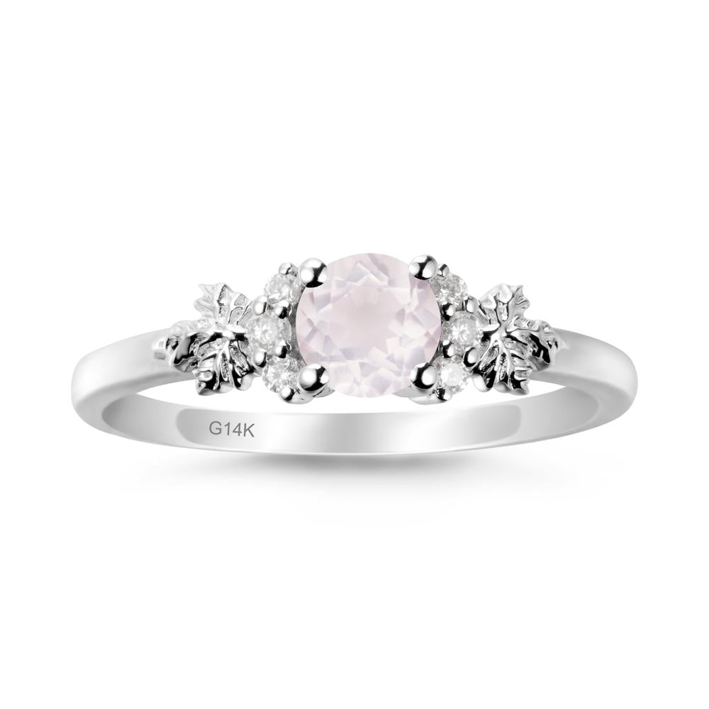 Maple Leaf Ring with Round Rose Quartz - LUO Jewelry #metal_14k white gold