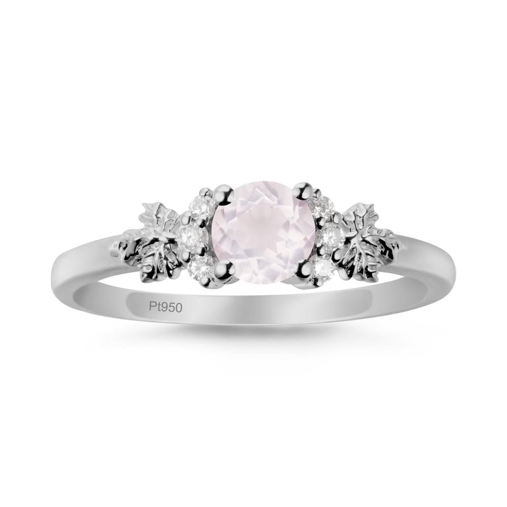 Maple Leaf Ring with Round Rose Quartz - LUO Jewelry #metal_platinum