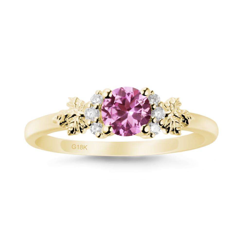 Maple Leaf Round Pink Sapphire Ring - LUO Jewelry #metal_18k yellow gold
