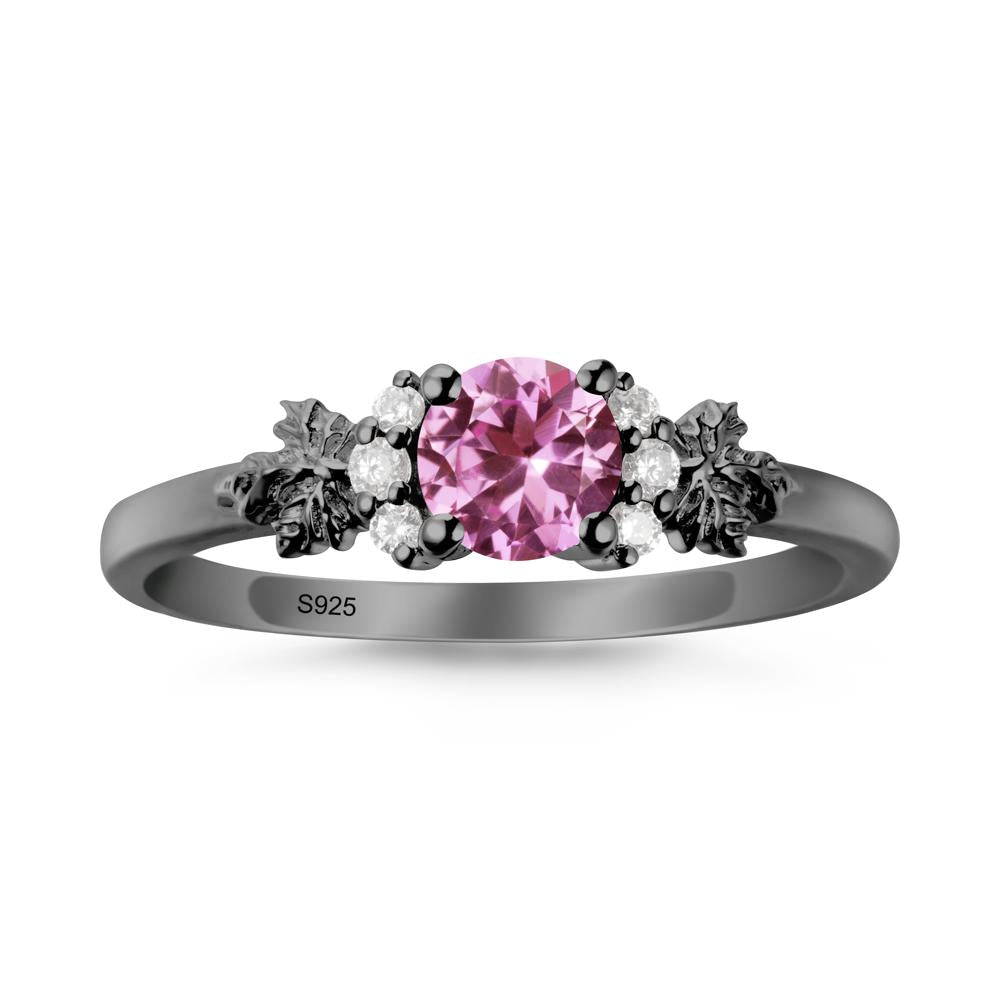 Maple Leaf Round Pink Sapphire Ring - LUO Jewelry #metal_black finish sterling silver