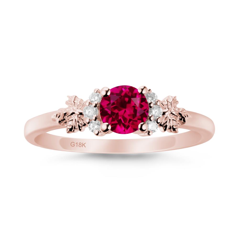 Maple Leaf Ring with Round Ruby - LUO Jewelry #metal_18k rose gold