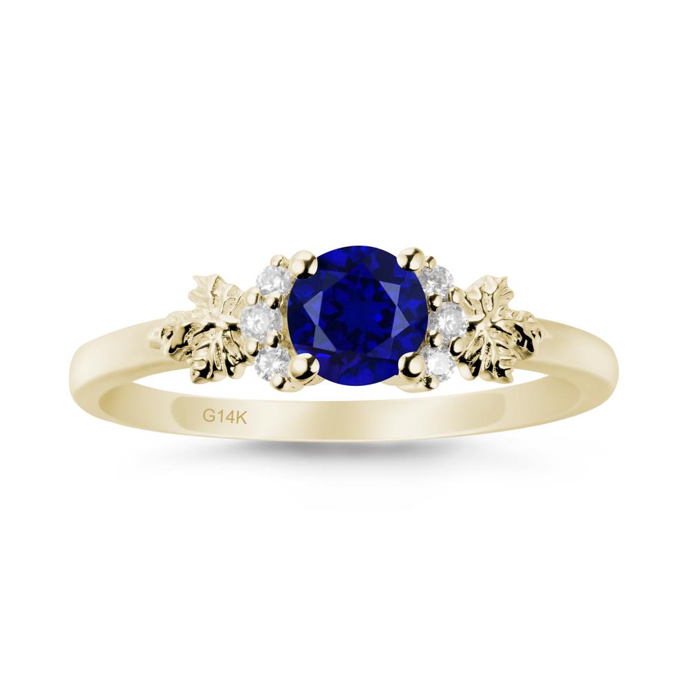 Maple Leaf Round Sapphire Ring - LUO Jewelry #metal_14k yellow gold