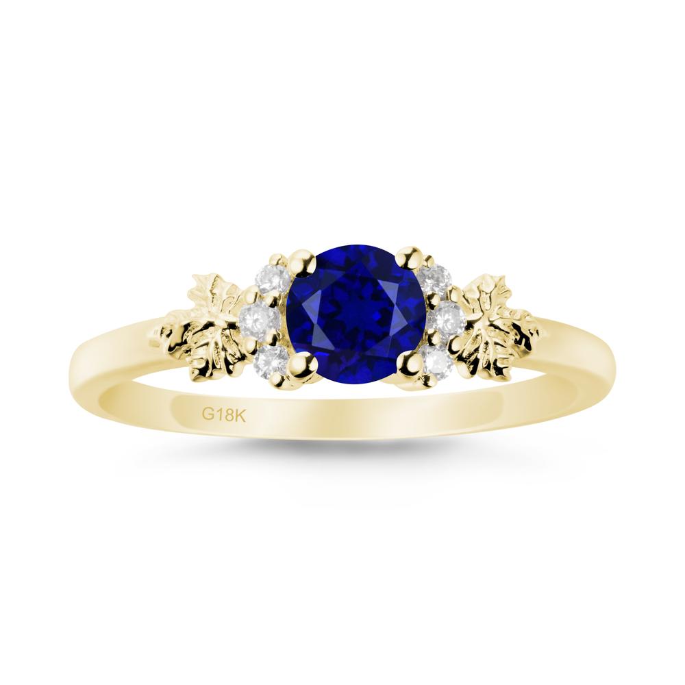 Maple Leaf Round Sapphire Ring - LUO Jewelry #metal_18k yellow gold
