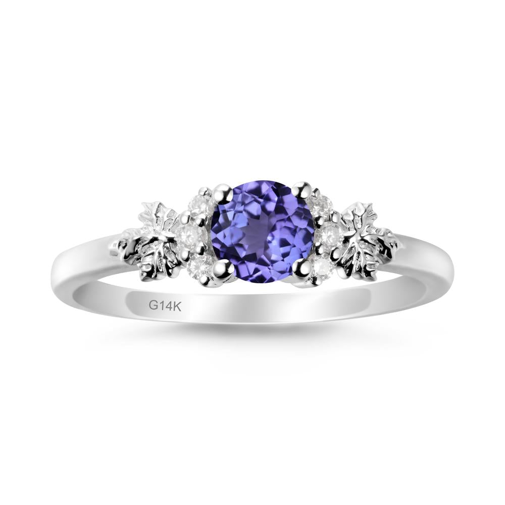 Maple Leaf Ring with Round Tanzanite - LUO Jewelry #metal_14k white gold