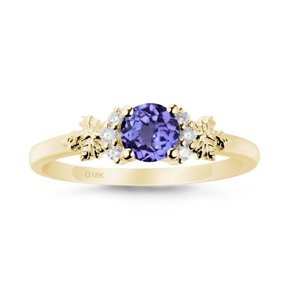 Maple Leaf Ring with Round Tanzanite - LUO Jewelry #metal_18k yellow gold
