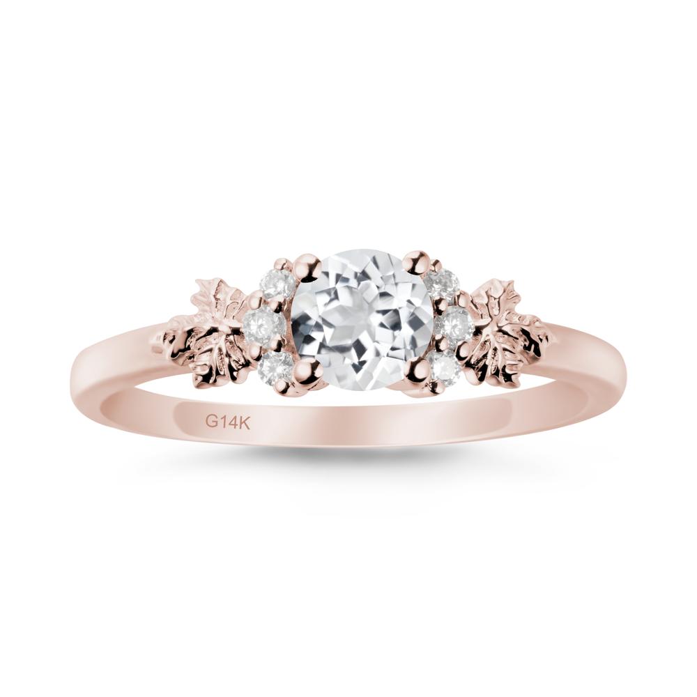 Maple Leaf Round White Topaz Ring - LUO Jewelry #metal_14k rose gold