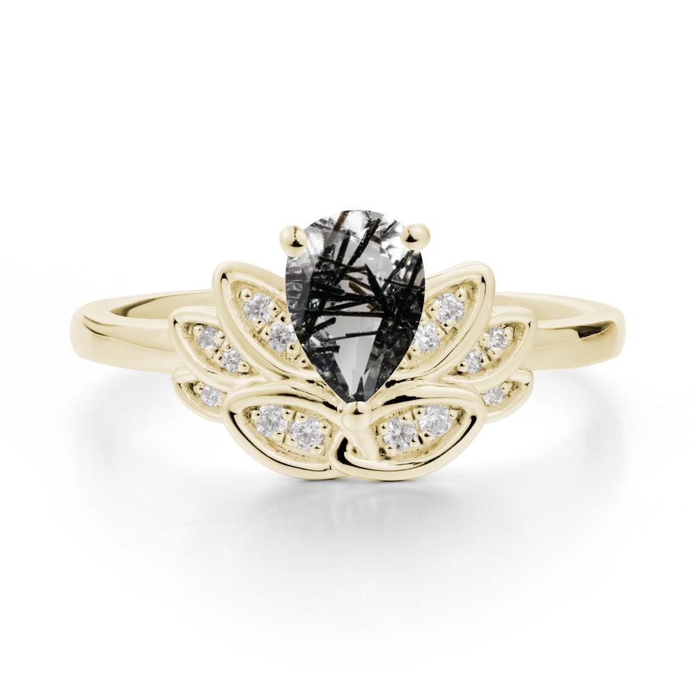 Lotus Flower Black Rutilated Quartz Ring - LUO Jewelry #metal_14k yellow gold