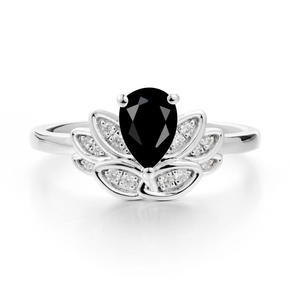 Lotus Flower Ring with Pear Cut Black Spinel - LUO Jewelry #metal_18k white gold
