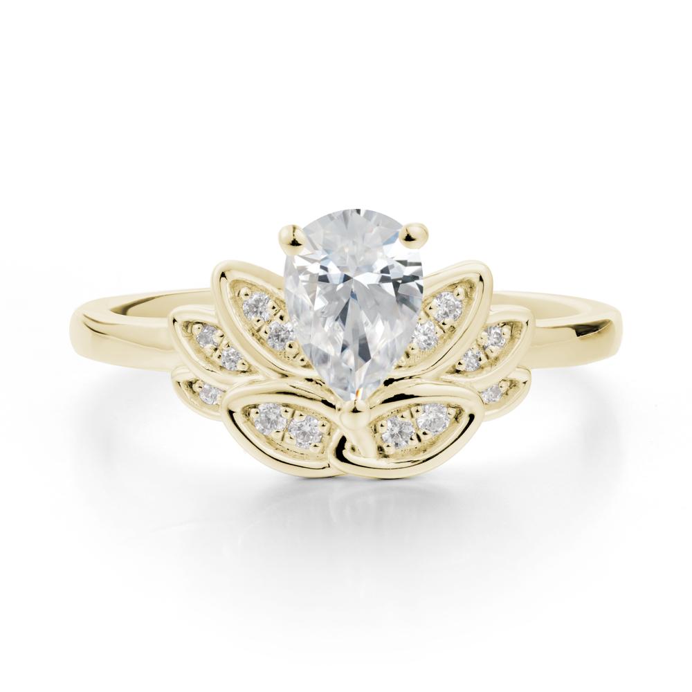 Lotus Flower Cubic Zirconia Ring - LUO Jewelry #metal_14k yellow gold