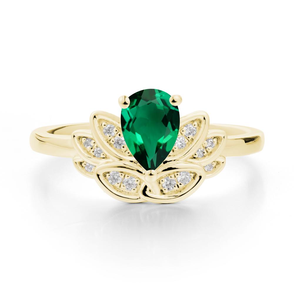 Lotus Flower Ring with Pear Cut Emerald - LUO Jewelry #metal_18k yellow gold