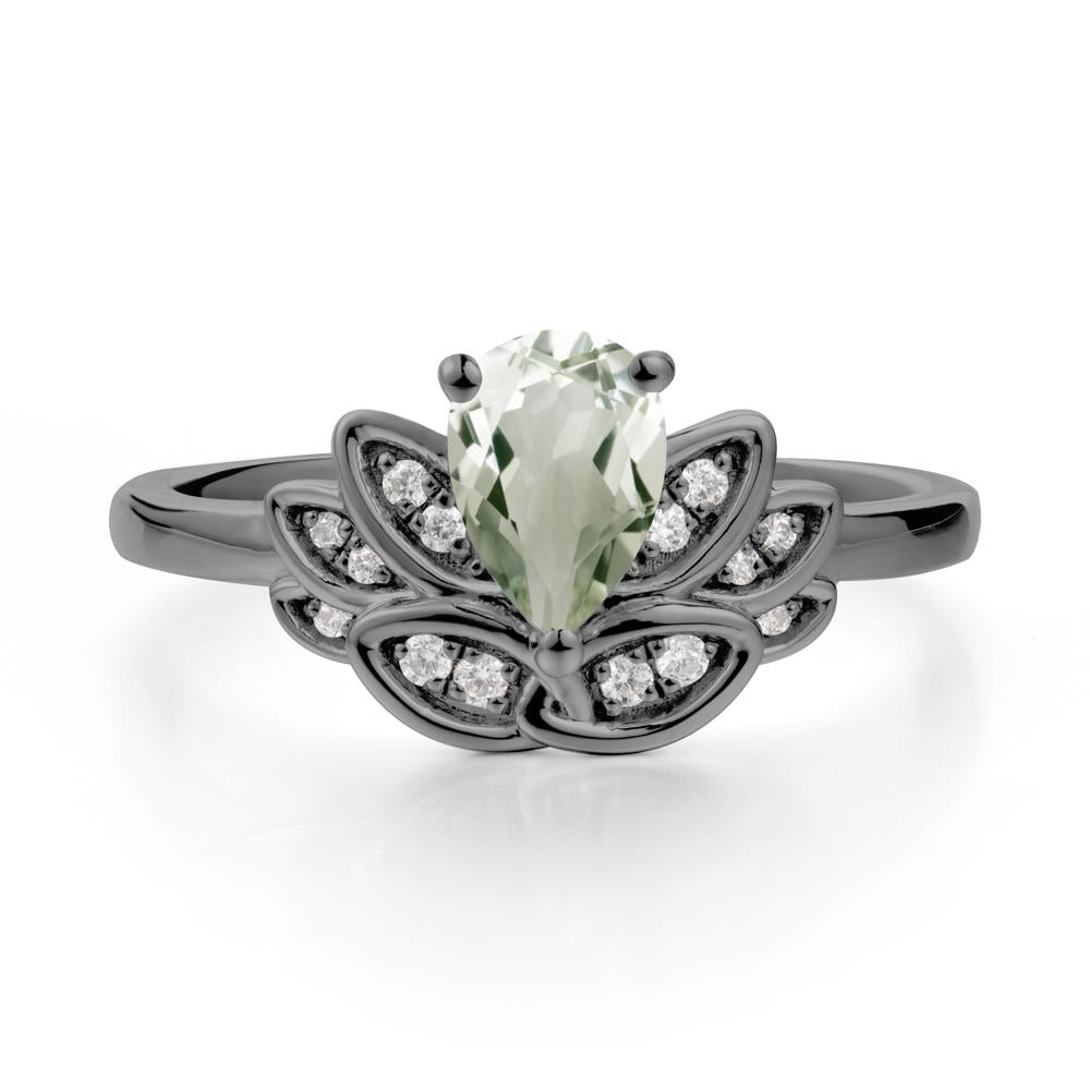 Lotus Flower Green Amethyst Ring - LUO Jewelry #metal_black finish sterling silver