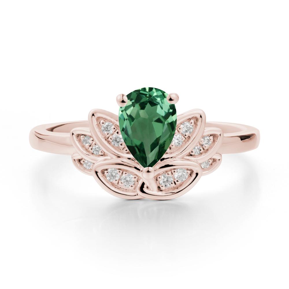 Lotus Flower Ring with Pear Cut Green Sapphire - LUO Jewelry #metal_14k rose gold