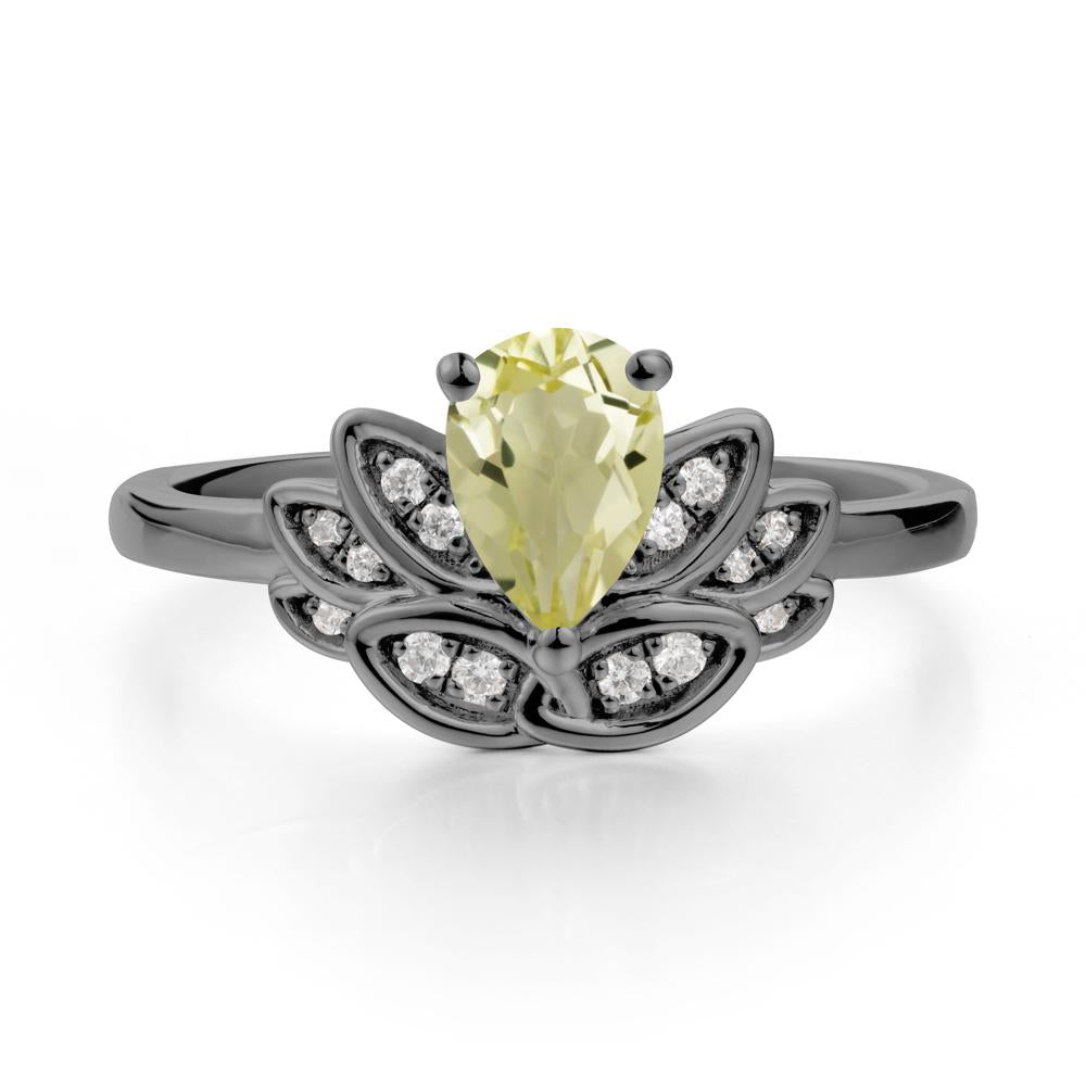 Teardrop Lemon Quartz Petal Ring - LUO Jewelry #metal_black finish sterling silver