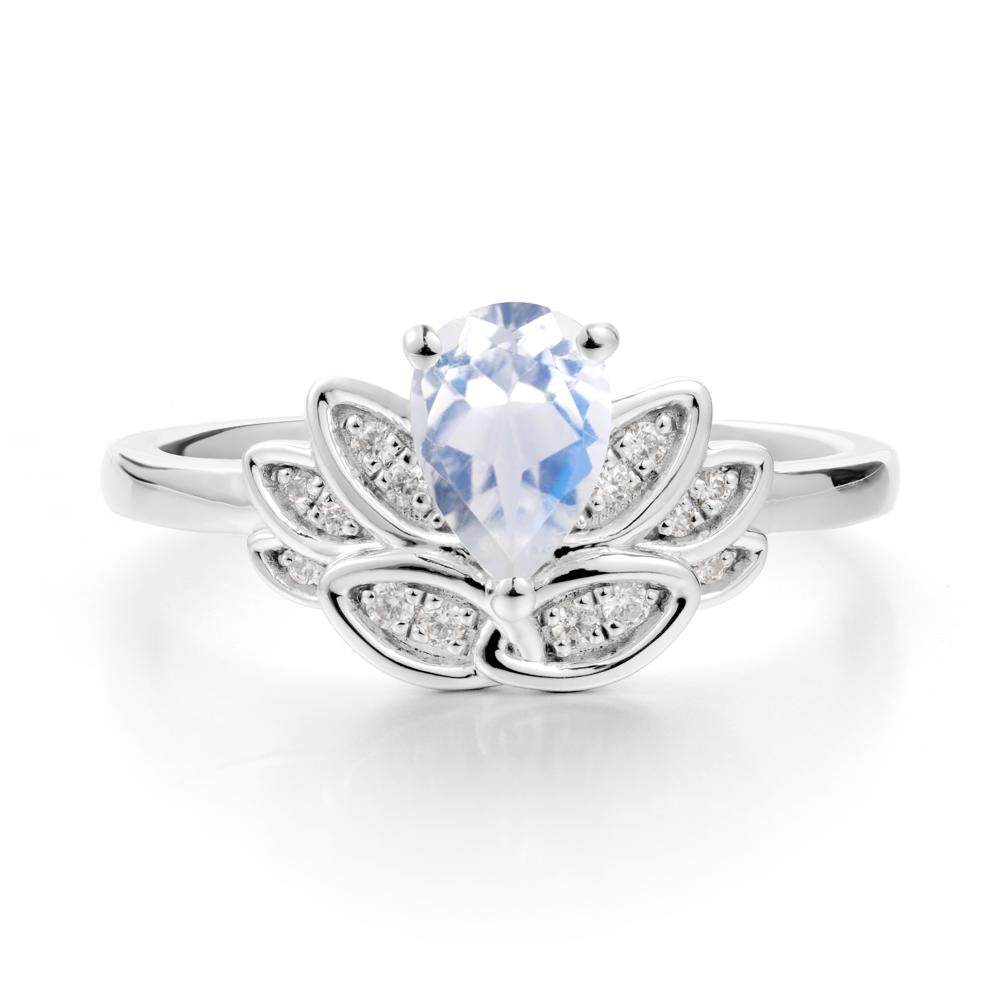 Lotus Flower Ring with Pear Cut Moonstone - LUO Jewelry #metal_14k white gold