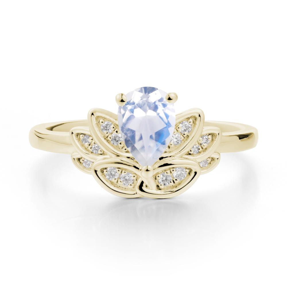 Lotus Flower Ring with Pear Cut Moonstone - LUO Jewelry #metal_14k yellow gold