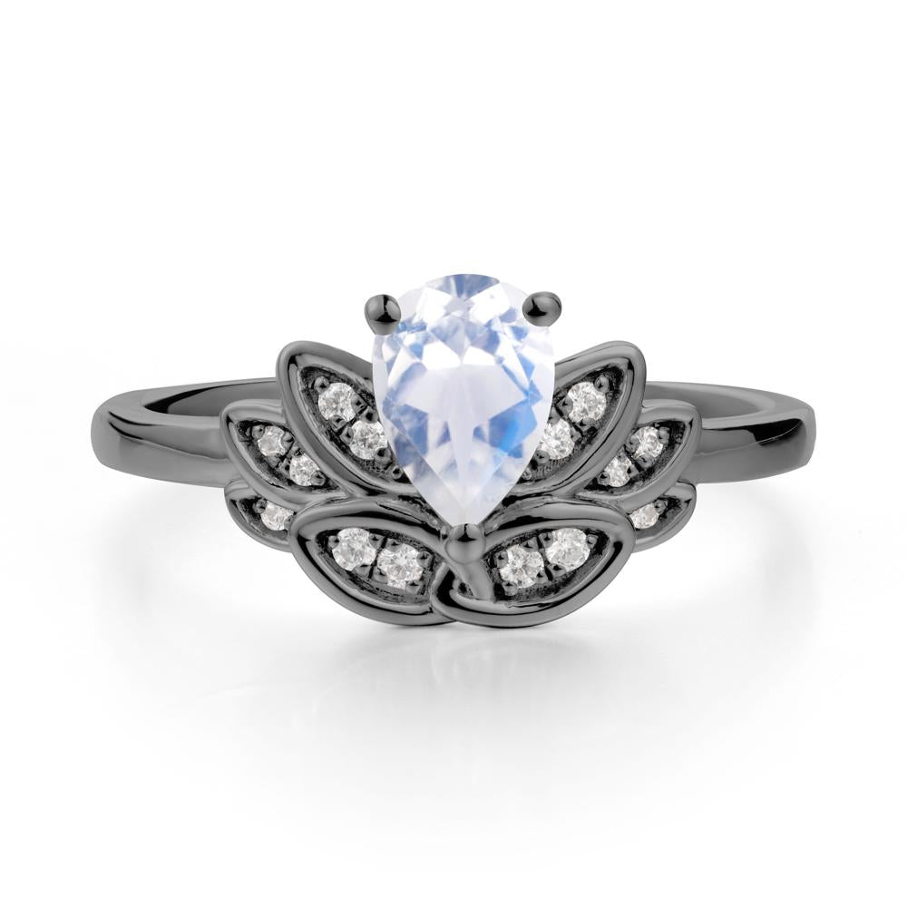 Lotus Flower Ring with Pear Cut Moonstone - LUO Jewelry #metal_black finish sterling silver