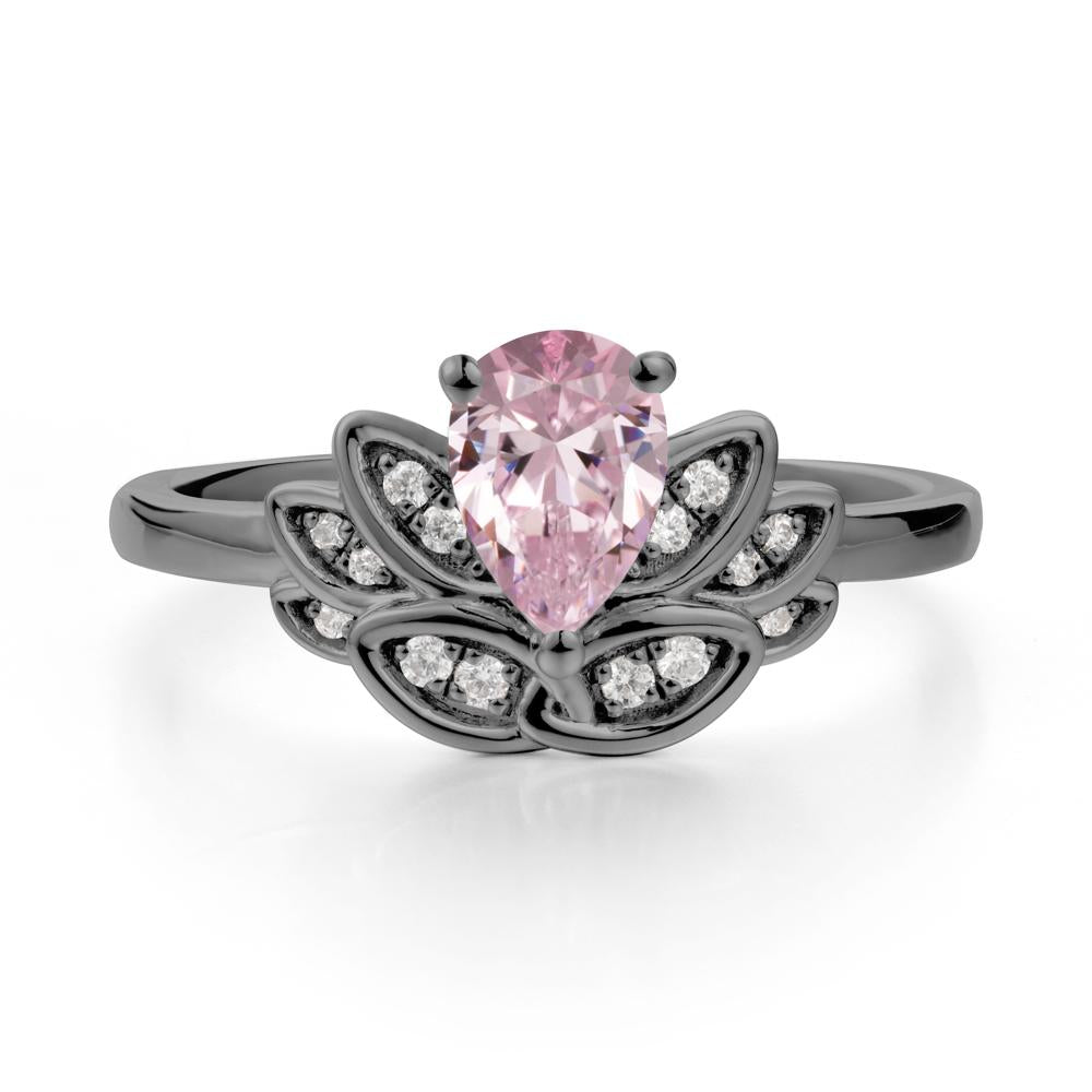 Lotus Flower Ring with Pear Cut Pink Cubic Zirconia - LUO Jewelry #metal_black finish sterling silver