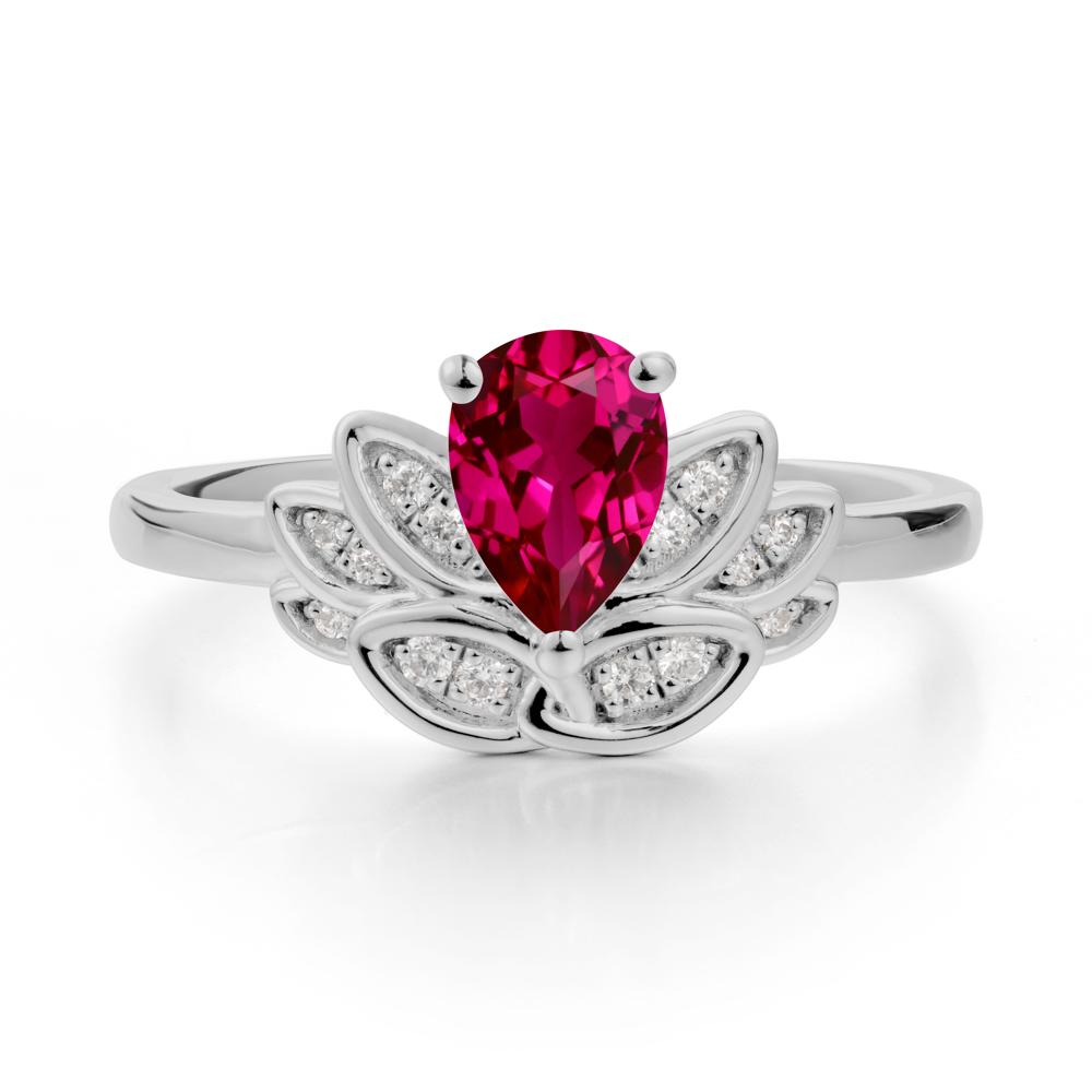 Lotus Flower Ring with Pear Cut Ruby - LUO Jewelry #metal_platinum
