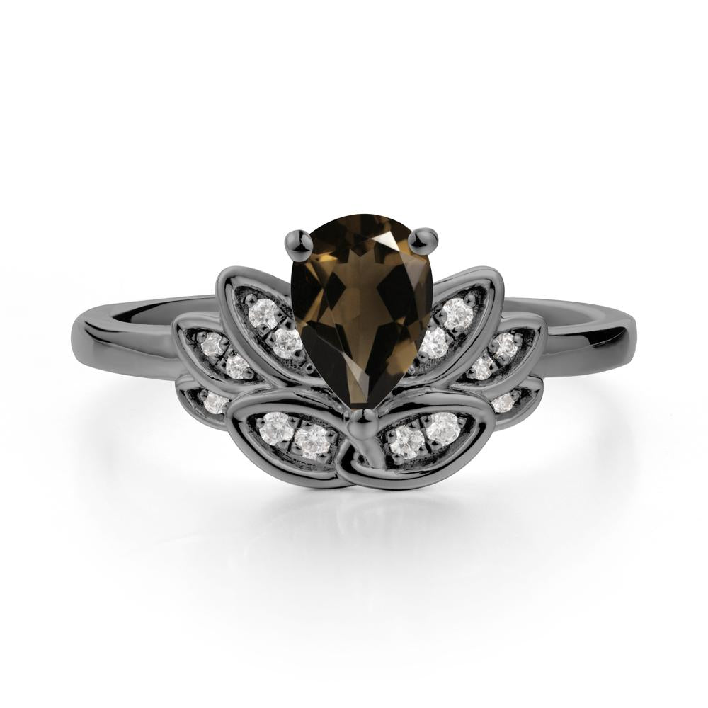 Lotus Flower Smoky Quartz Ring - LUO Jewelry #metal_black finish sterling silver