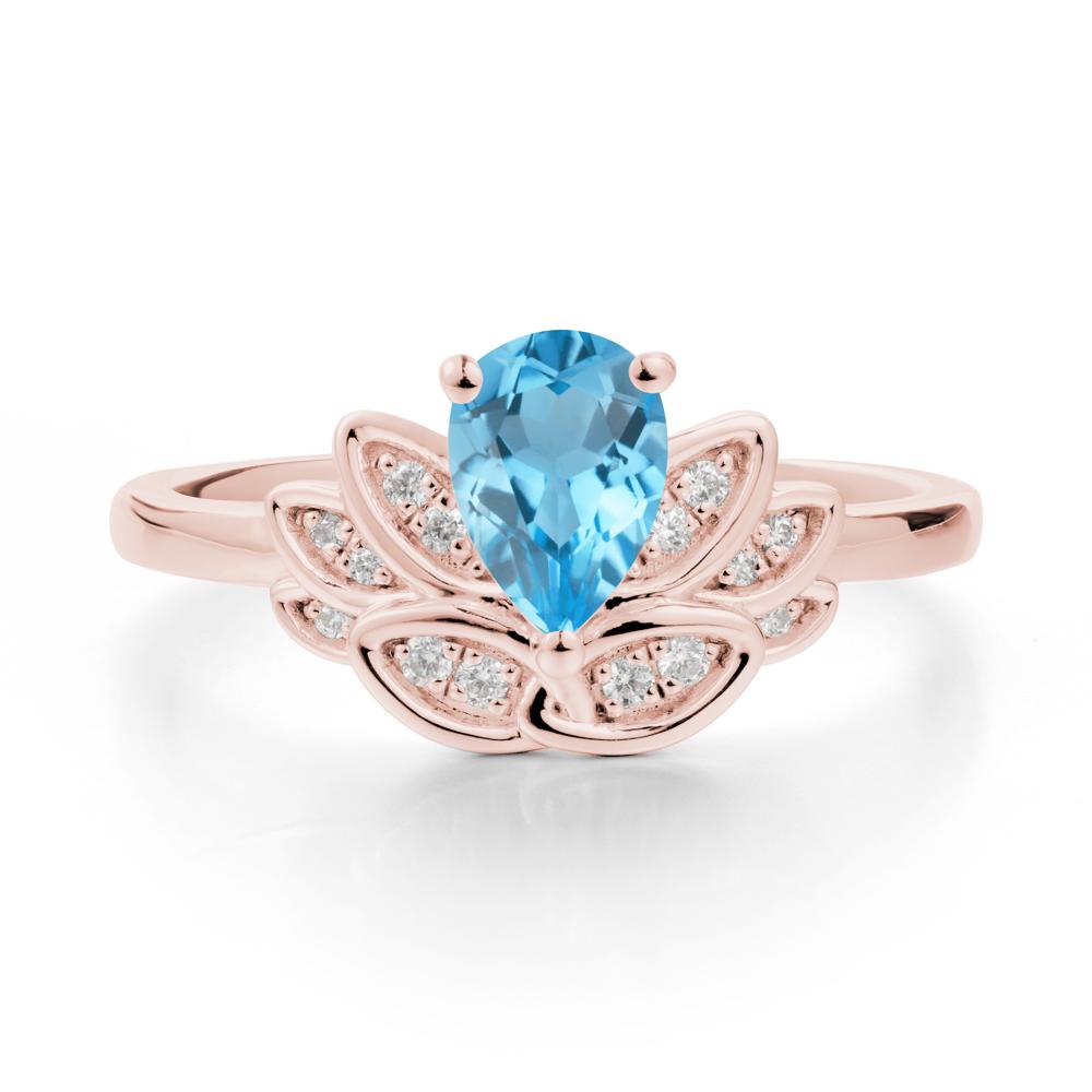 Lotus Flower Ring with Pear Cut Swiss Blue Topaz - LUO Jewelry #metal_18k rose gold
