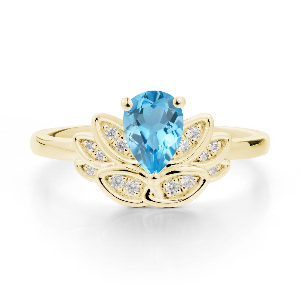 Lotus Flower Ring with Pear Cut Swiss Blue Topaz - LUO Jewelry #metal_18k yellow gold