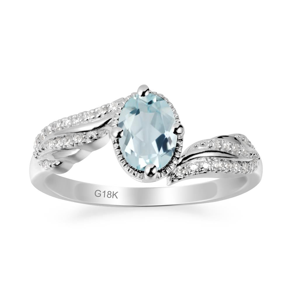 Oval Aquamarine Ring with Milgrain Halo - LUO Jewelry #metal_18k white gold