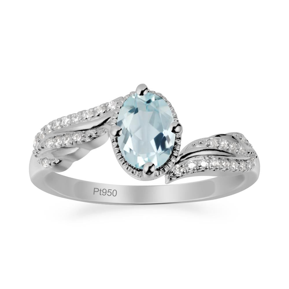 Oval Aquamarine Ring with Milgrain Halo - LUO Jewelry #metal_platinum