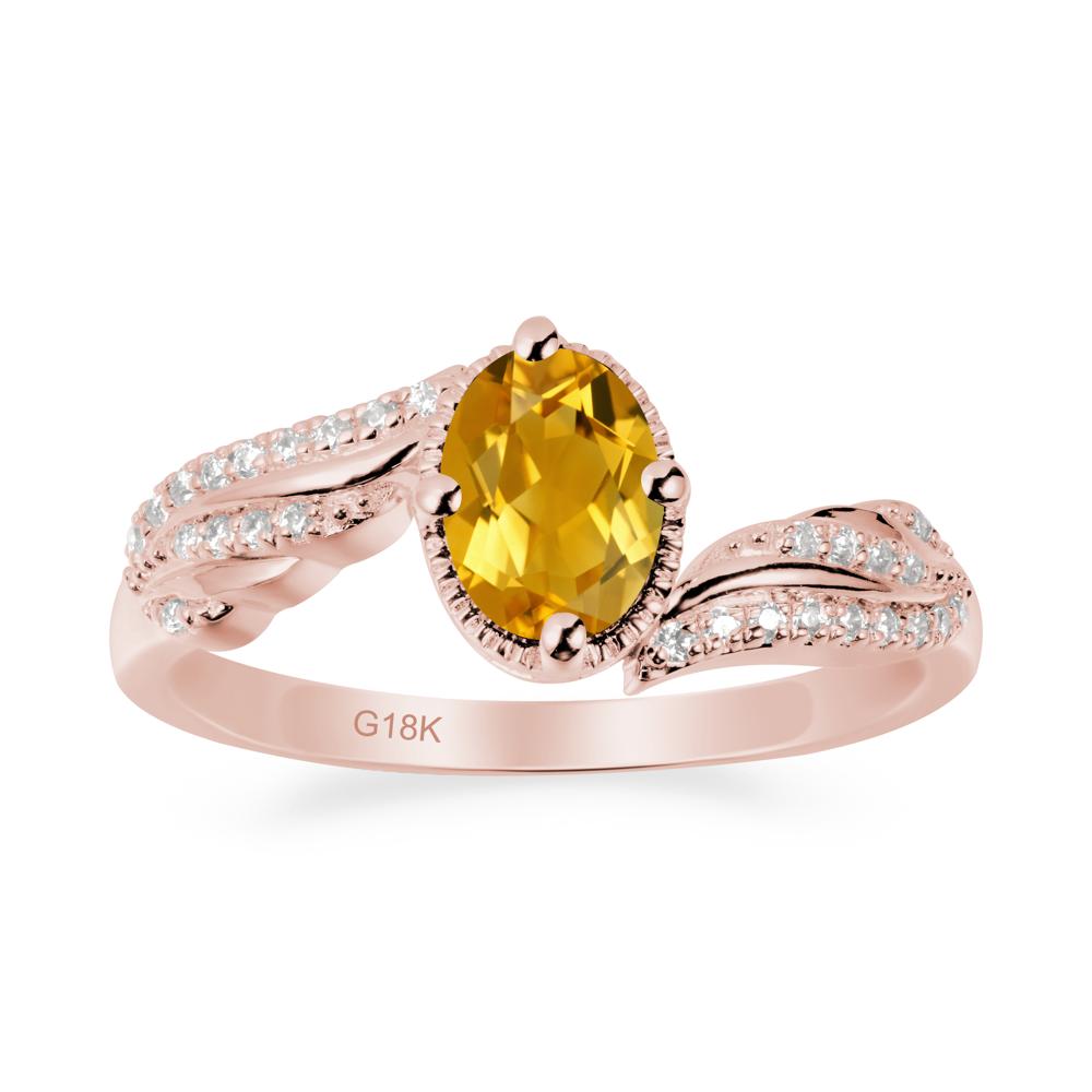 Oval Citrine Ring with Milgrain Halo - LUO Jewelry #metal_18k rose gold