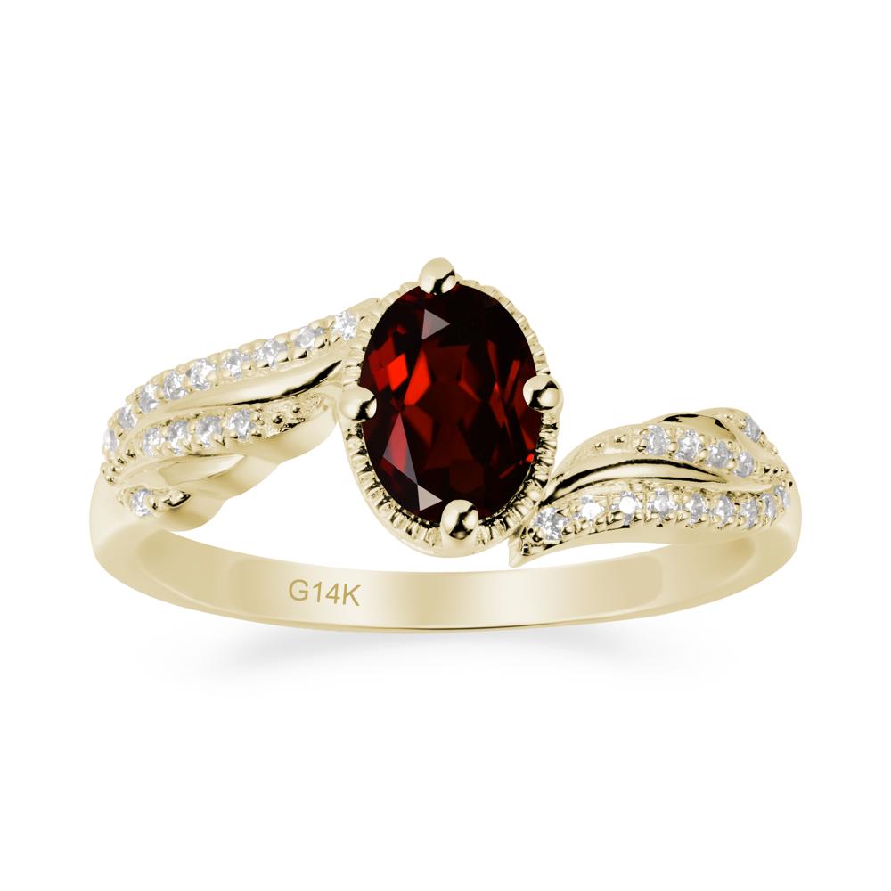 Oval Garnet Ring with Milgrain Halo - LUO Jewelry #metal_14k yellow gold