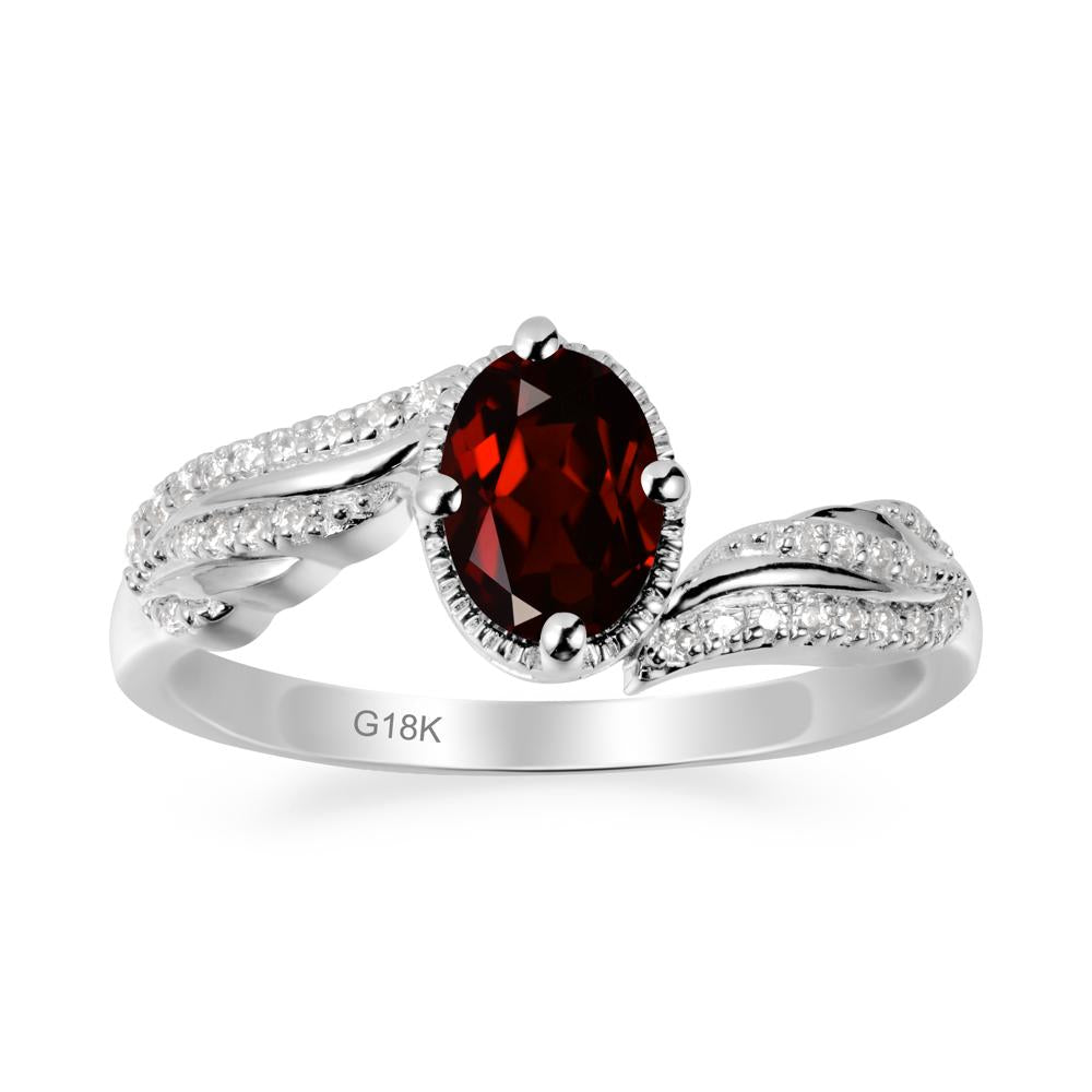 Oval Garnet Ring with Milgrain Halo - LUO Jewelry #metal_18k white gold