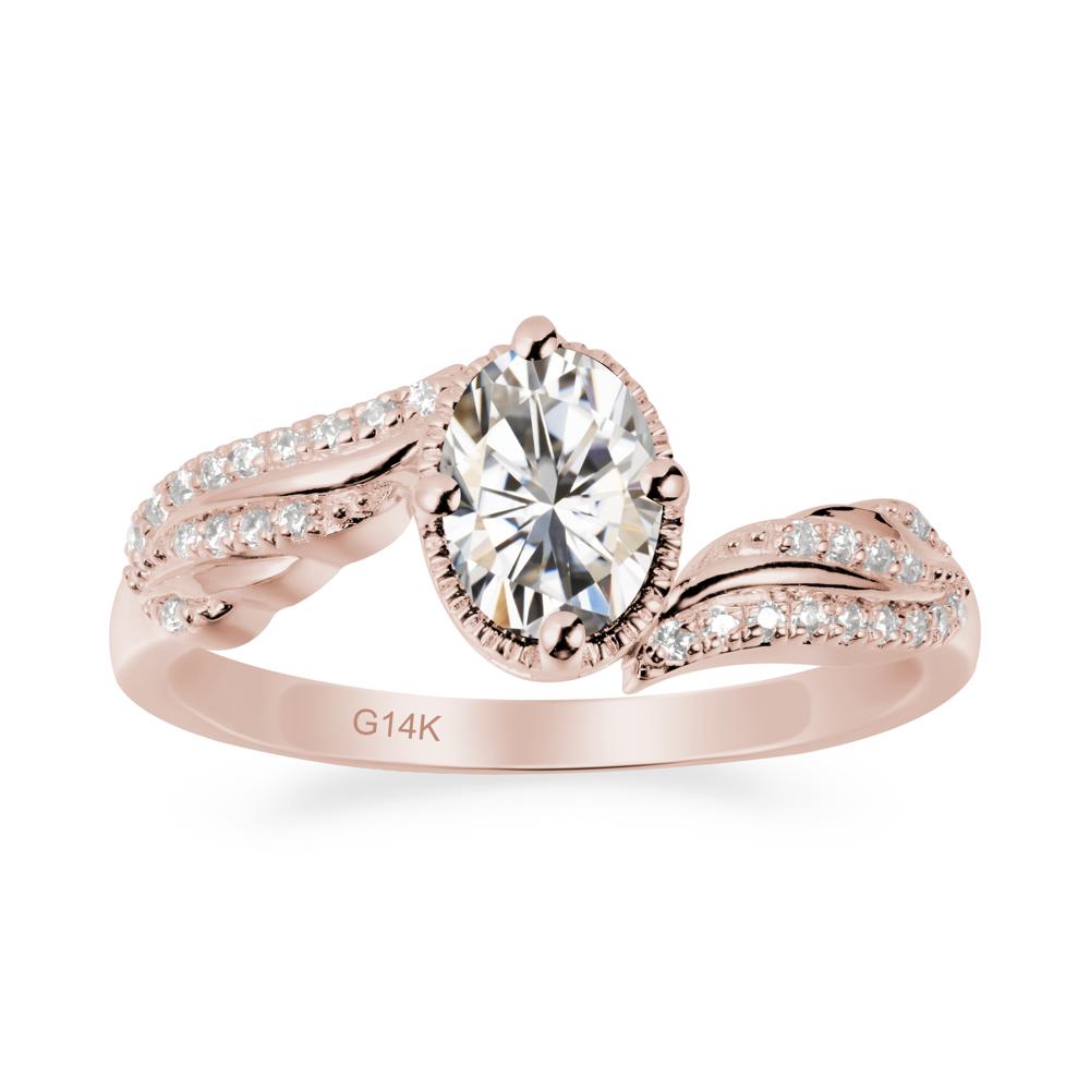 Oval Moissanite Ring with Milgrain Halo - LUO Jewelry #metal_14k rose gold