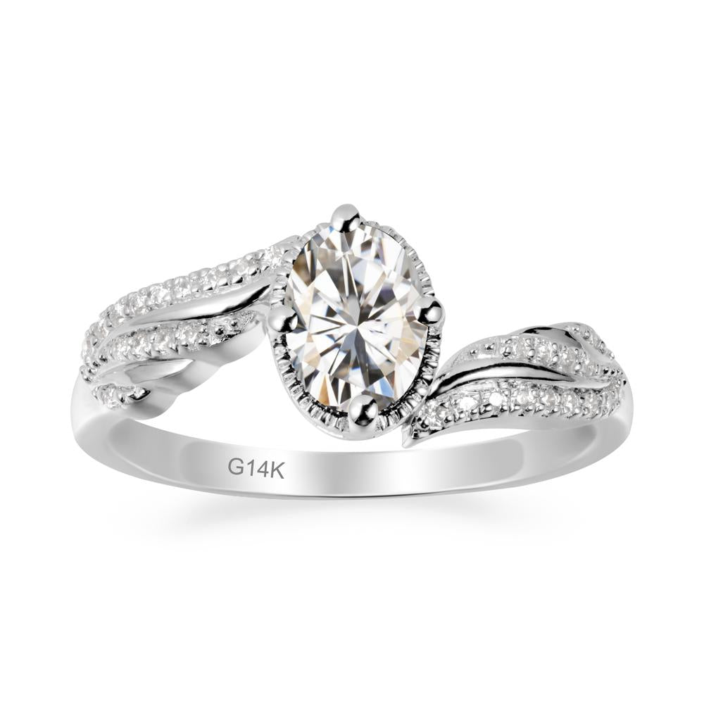 Oval Moissanite Ring with Milgrain Halo - LUO Jewelry #metal_14k white gold