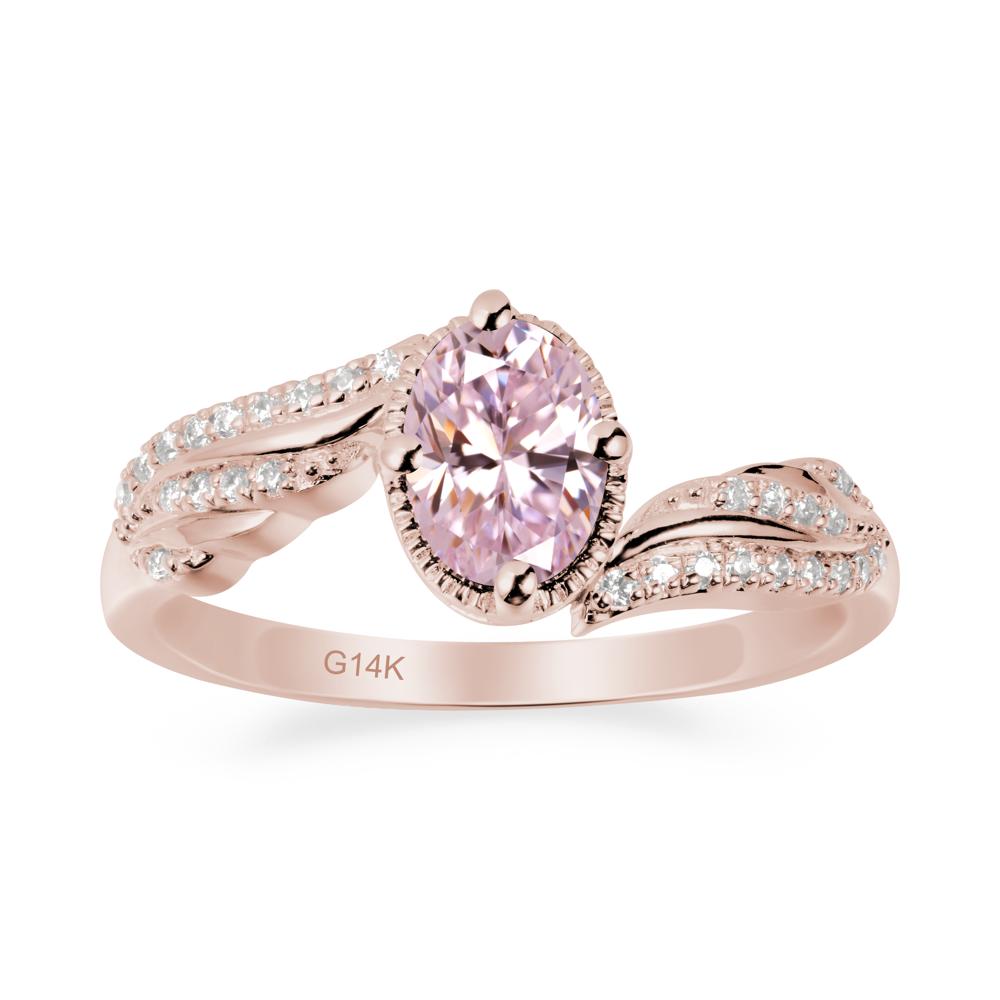 Oval Pink Cubic Zirconia Ring with Milgrain Halo - LUO Jewelry #metal_14k rose gold