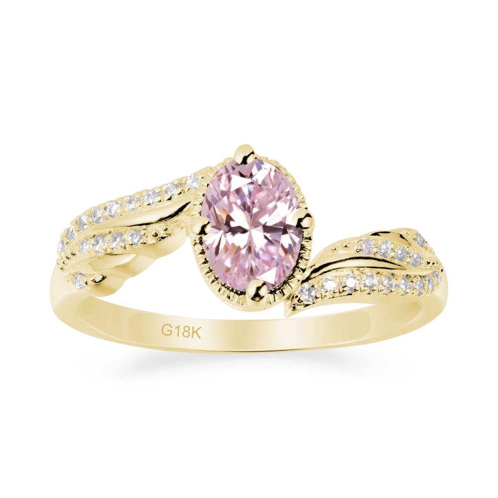 Oval Pink Cubic Zirconia Ring with Milgrain Halo - LUO Jewelry #metal_18k yellow gold