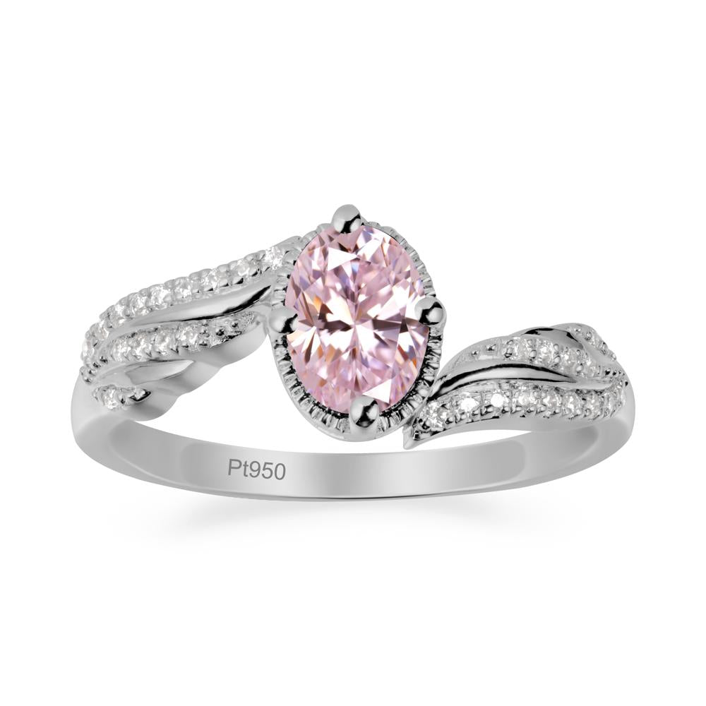 Oval Pink Cubic Zirconia Ring with Milgrain Halo - LUO Jewelry #metal_platinum