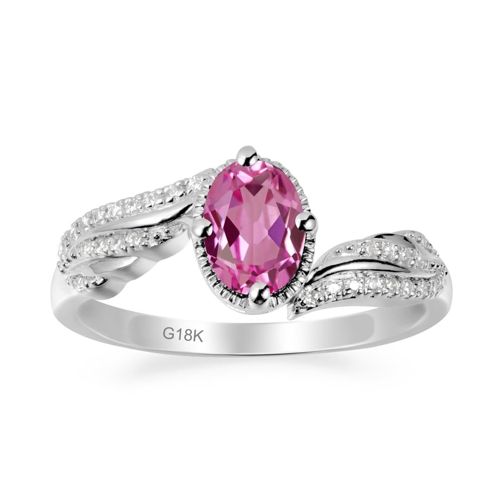 Oval Pink Sapphire Ring with Milgrain Halo - LUO Jewelry #metal_18k white gold